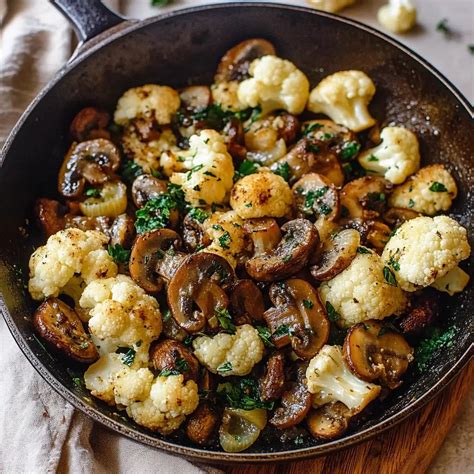 Garlic Butter Mushrooms And Cauliflower Skillet